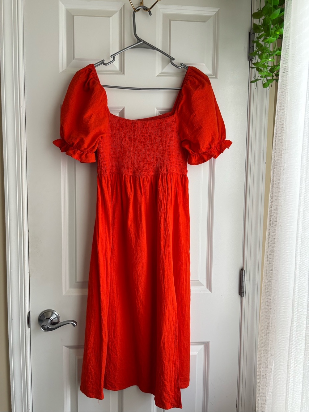 Bright Orange Puff-Sleeve Women’s Dress